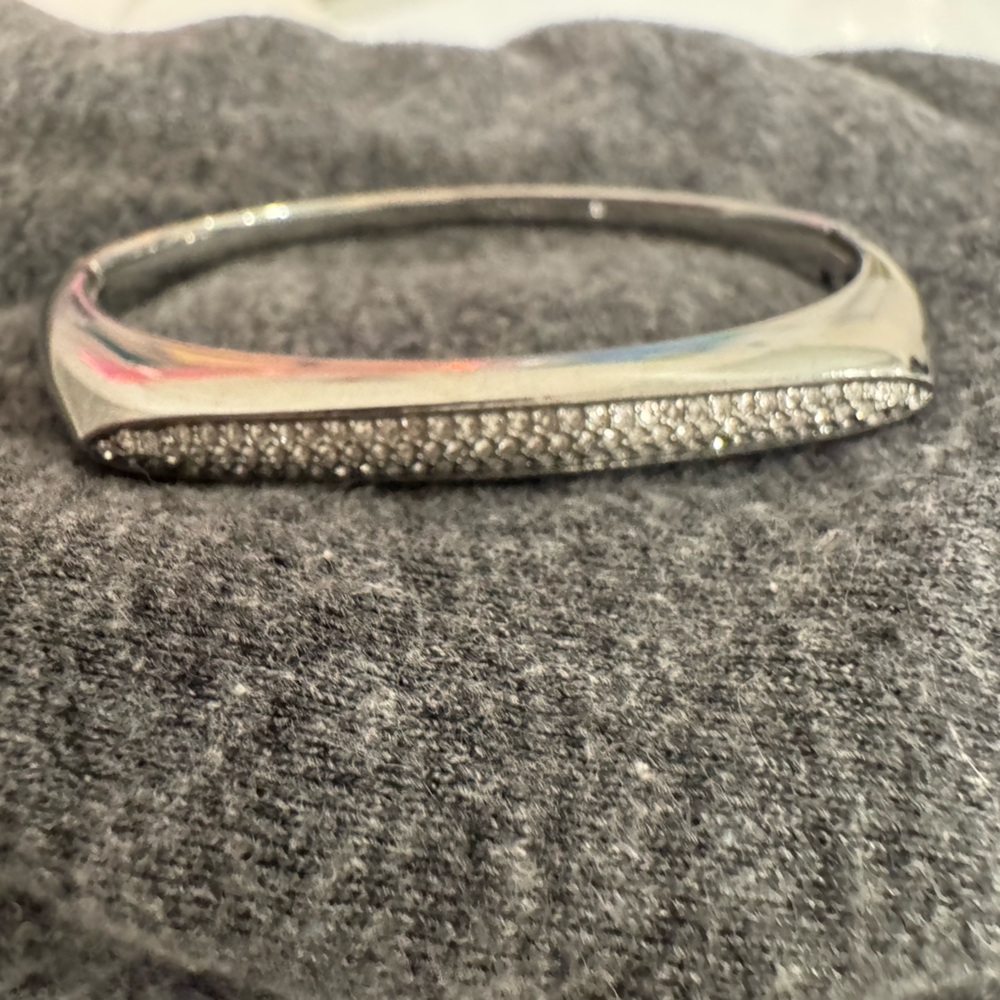 Michael Kors Silver Tone Crystal Encrusted Hinged Bangle